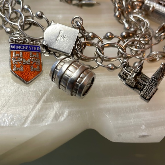 Vintage JB Sterling Silver Interwoven Link Bracelet with 14 European Charms 54g - Picture 8 of 17